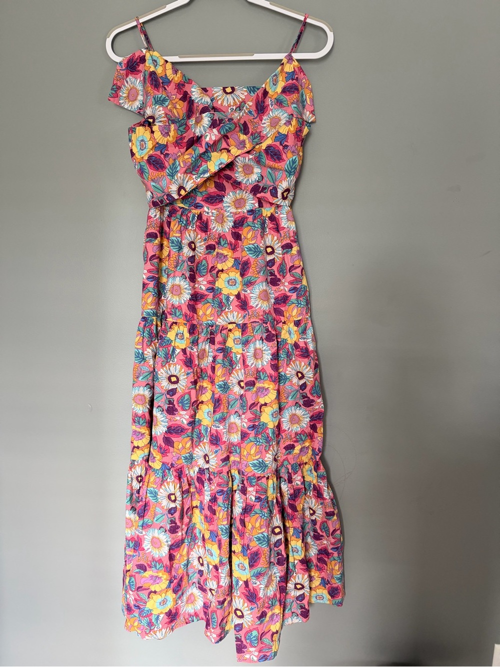 Sugarlips Pink Floral One-Shoulder Ruffle Maxi Dress